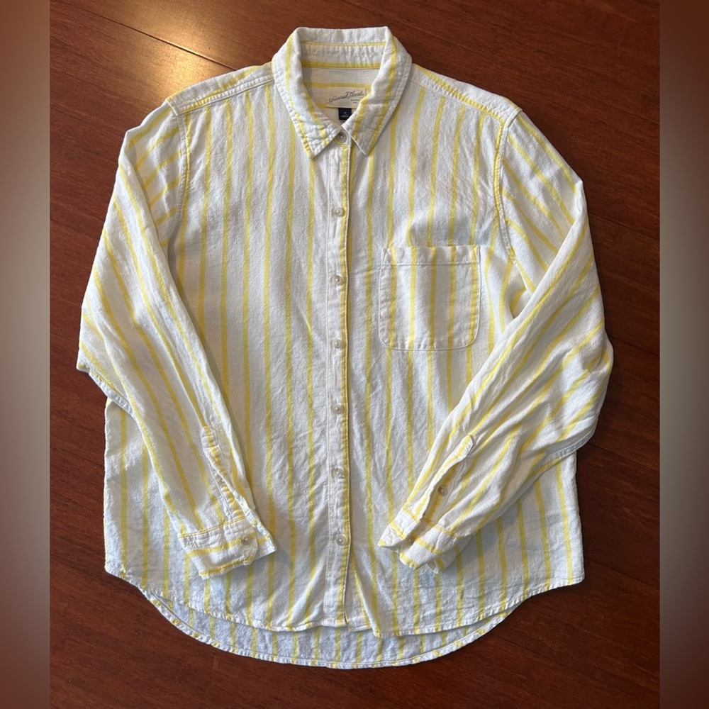 Universal Thread Yellow and White Striped Linen Shirt